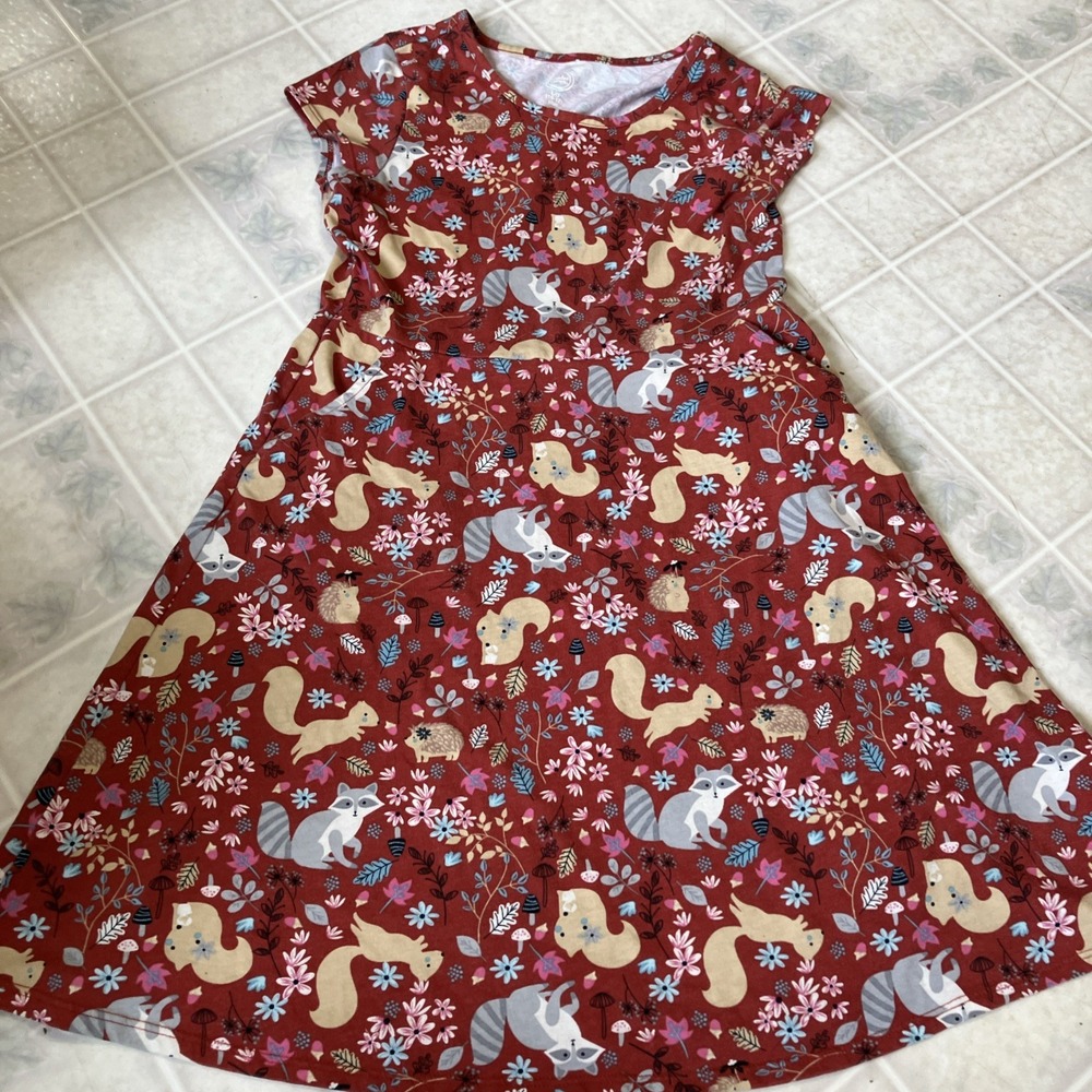 Wonder Nation Dress Modest Short Sleeve Casual 10-12 + Orange Squirrel Hedgehog